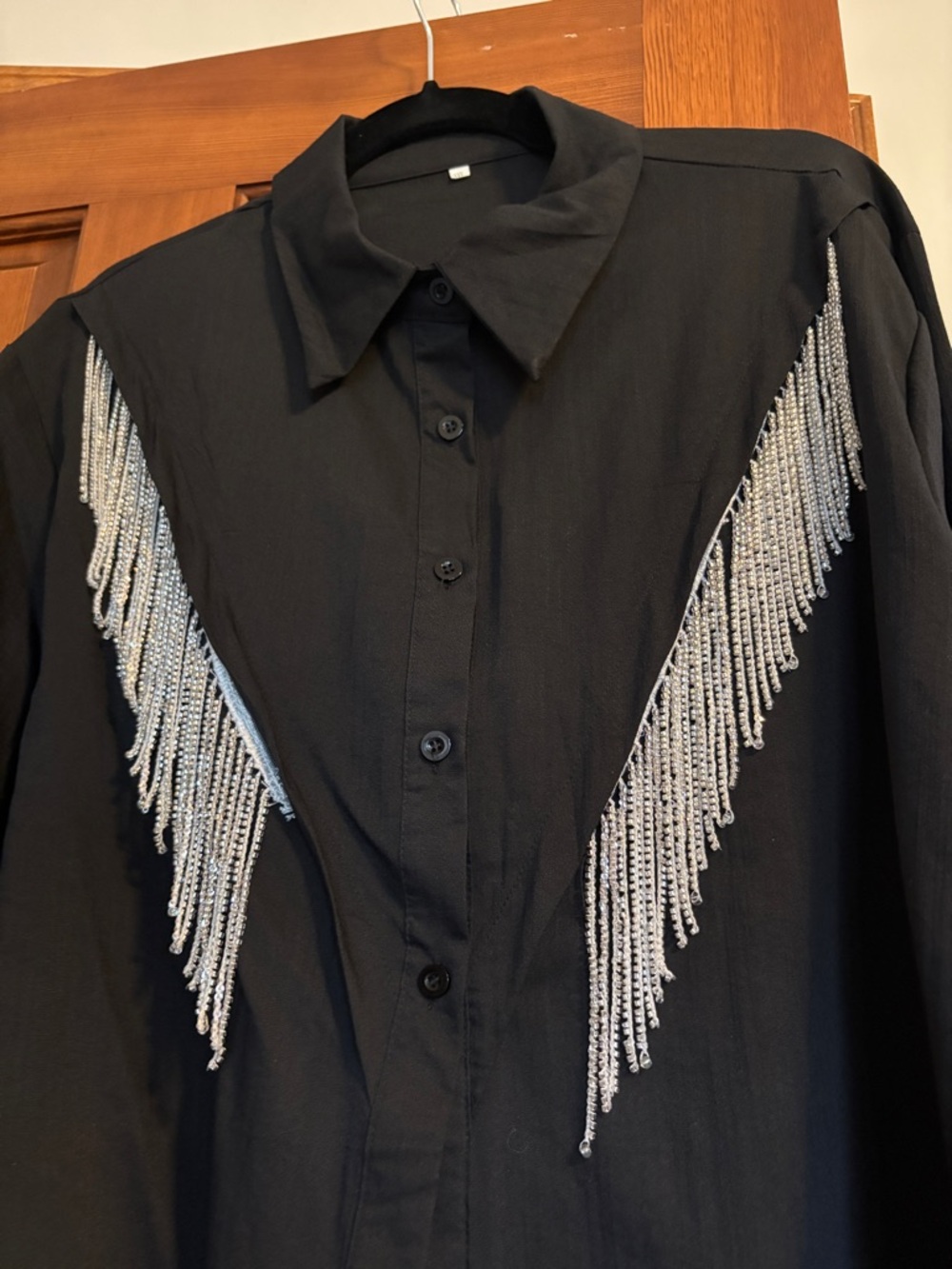 Black Shirt with Silver Fringe 🤩
